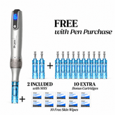 Dr. Pen M8S with 2 cartridges included, plus free with your pen: 10 extra bonus cartridges and 10 Medipal skin wipes