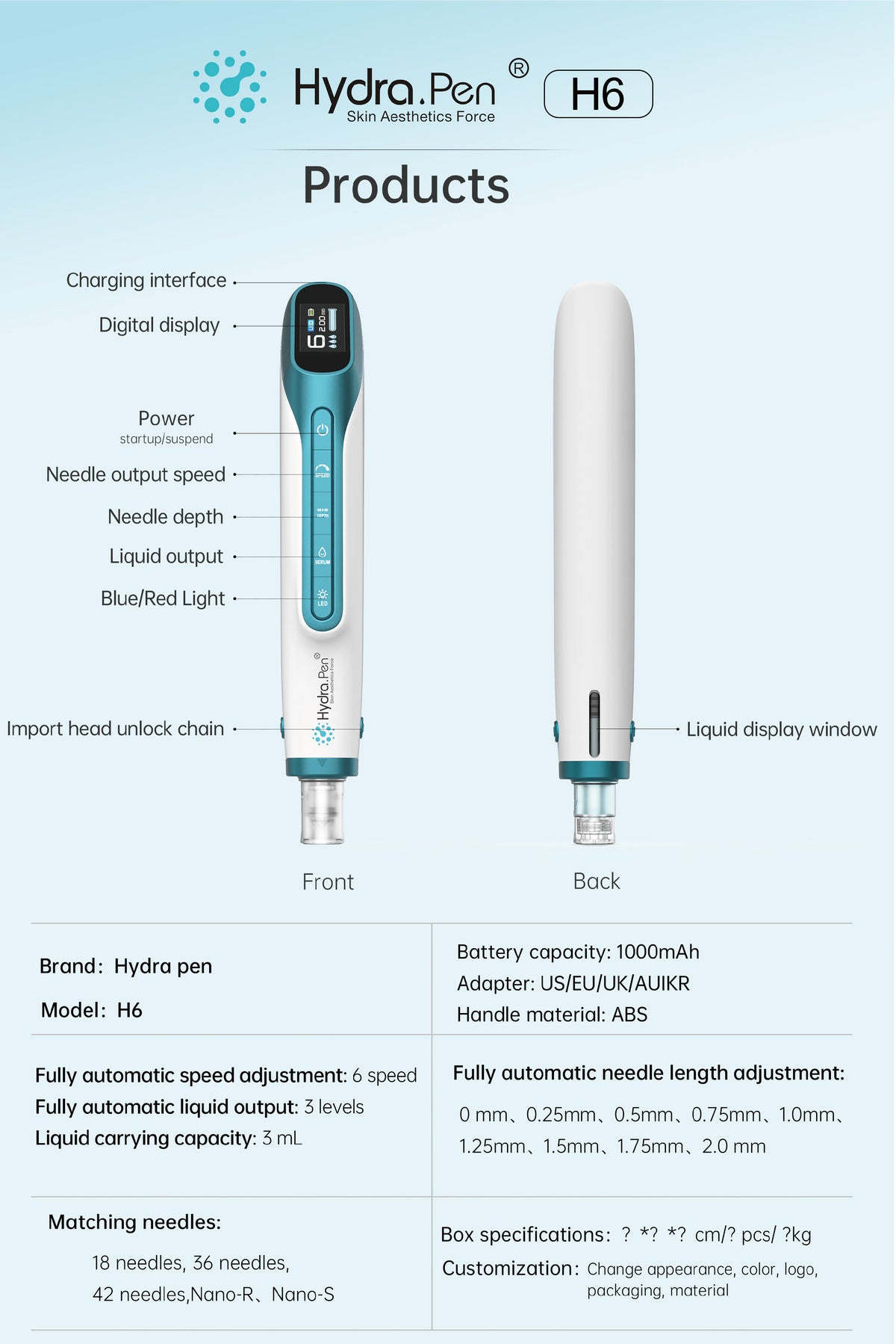 Hydra Pen H6 Advanced Serum Infusion Microneedling Pen with Light Therapy