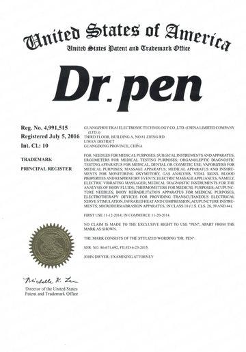 Official Dr. Pen trademark registration certificate