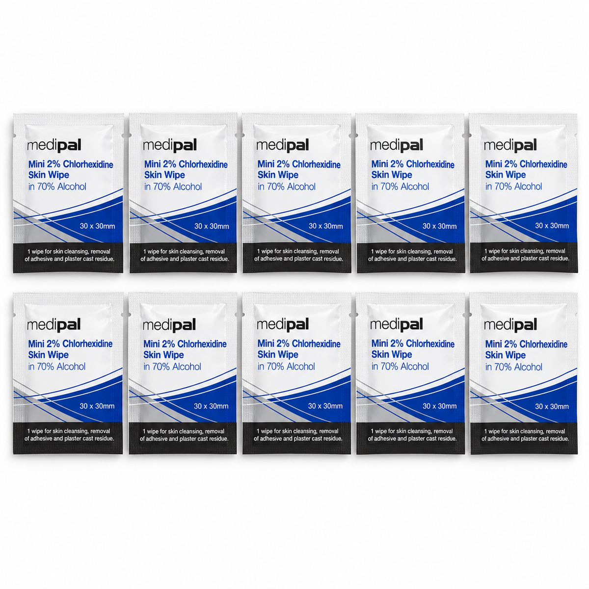 Medipal Mini 2% Chlorhexidine Skin Wipes in 70% Alcohol — 10 Pack