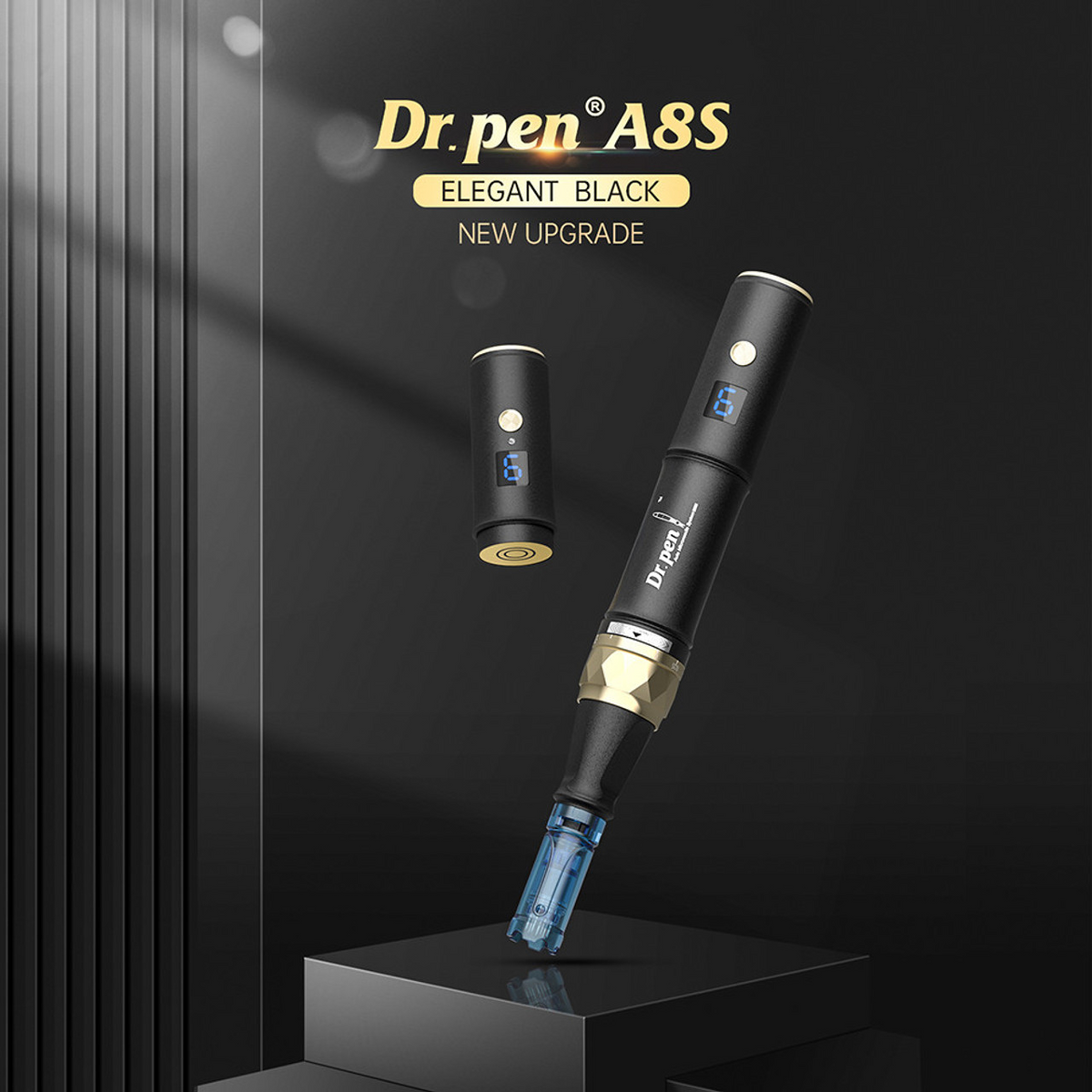 Black and gold Dr. Pen A8S handpiece and detachable power module